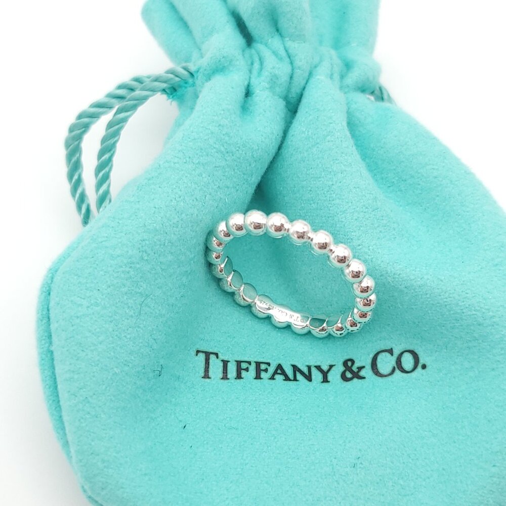 Tiffany & Co. Sterling Silver Ziegfeld Bead Beaded Hardwear Band Ring Size 5